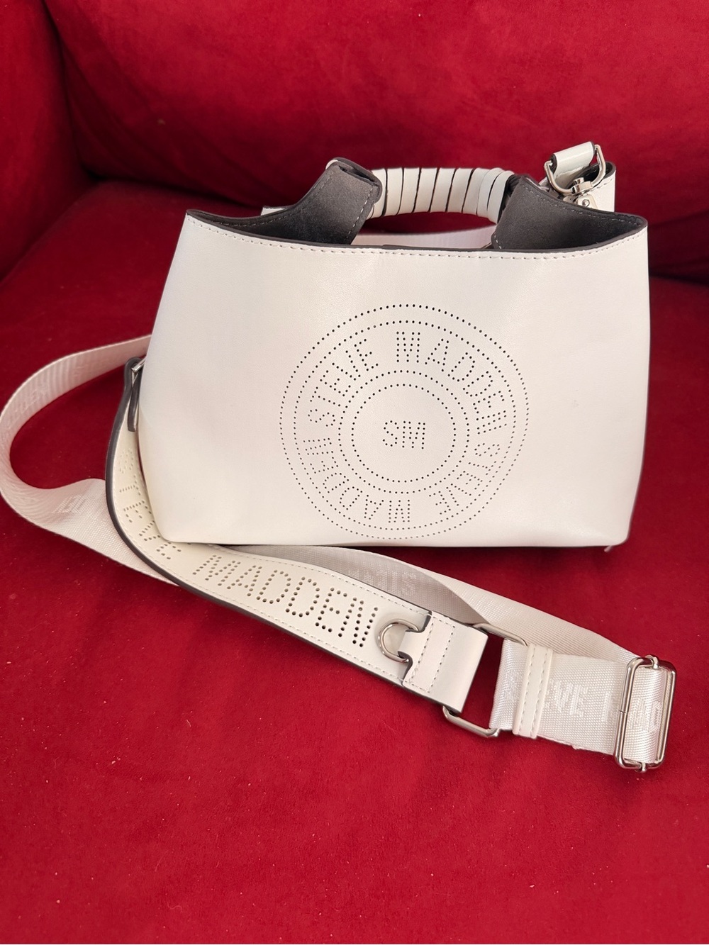 Steve Madden White Perforated Logo Crossbody Purse